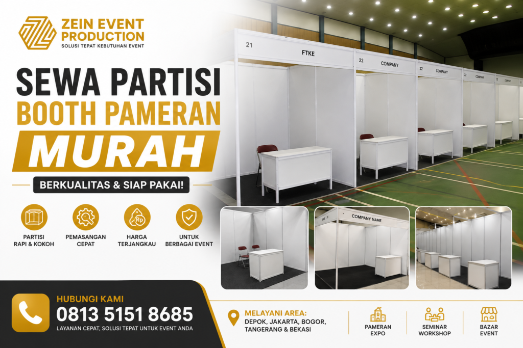 Sewa partisi booth pameran berkualitas dari Zein Event Production