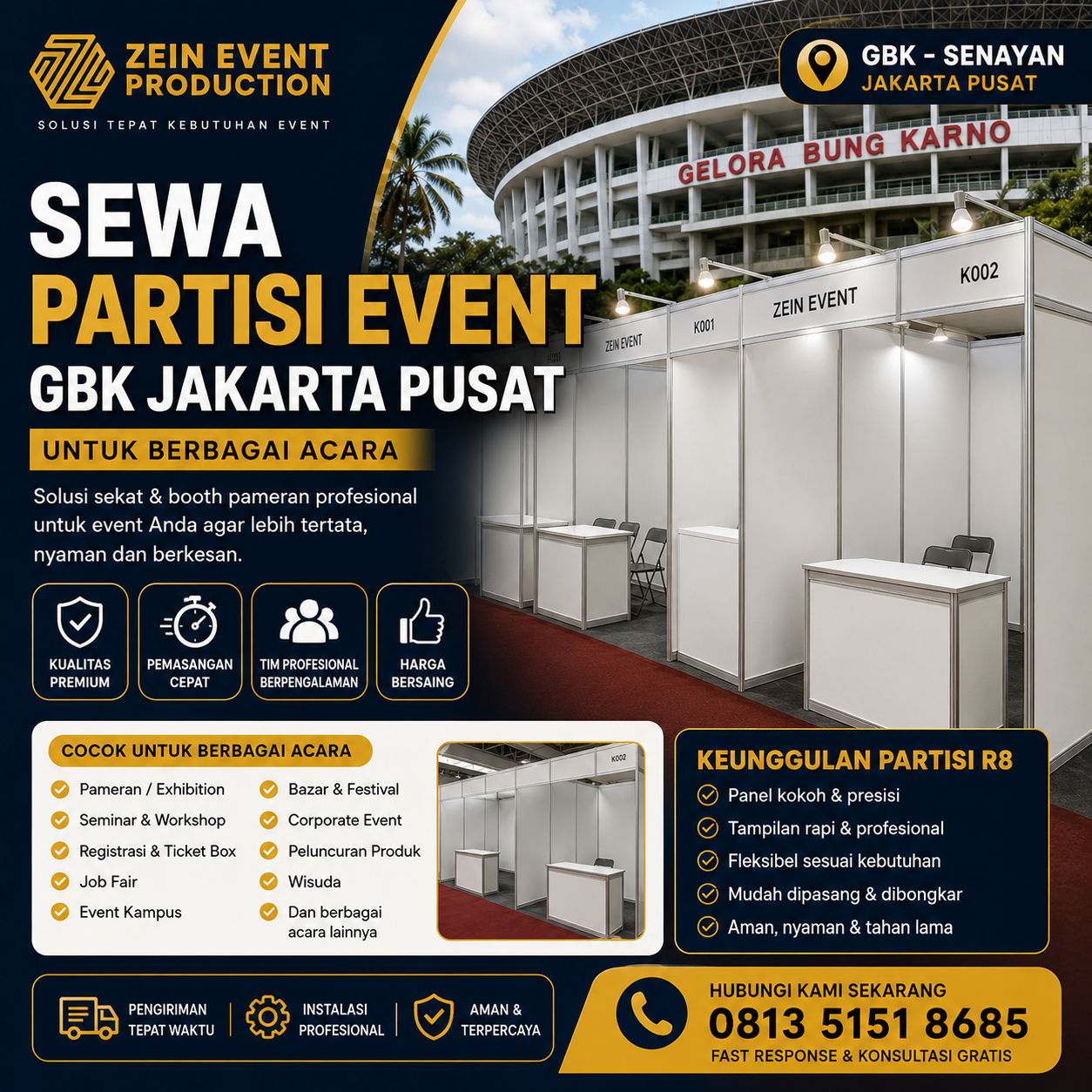 Sewa Partisi Event GBK Jakarta Pusat Booth & Sekat Acara Profesional