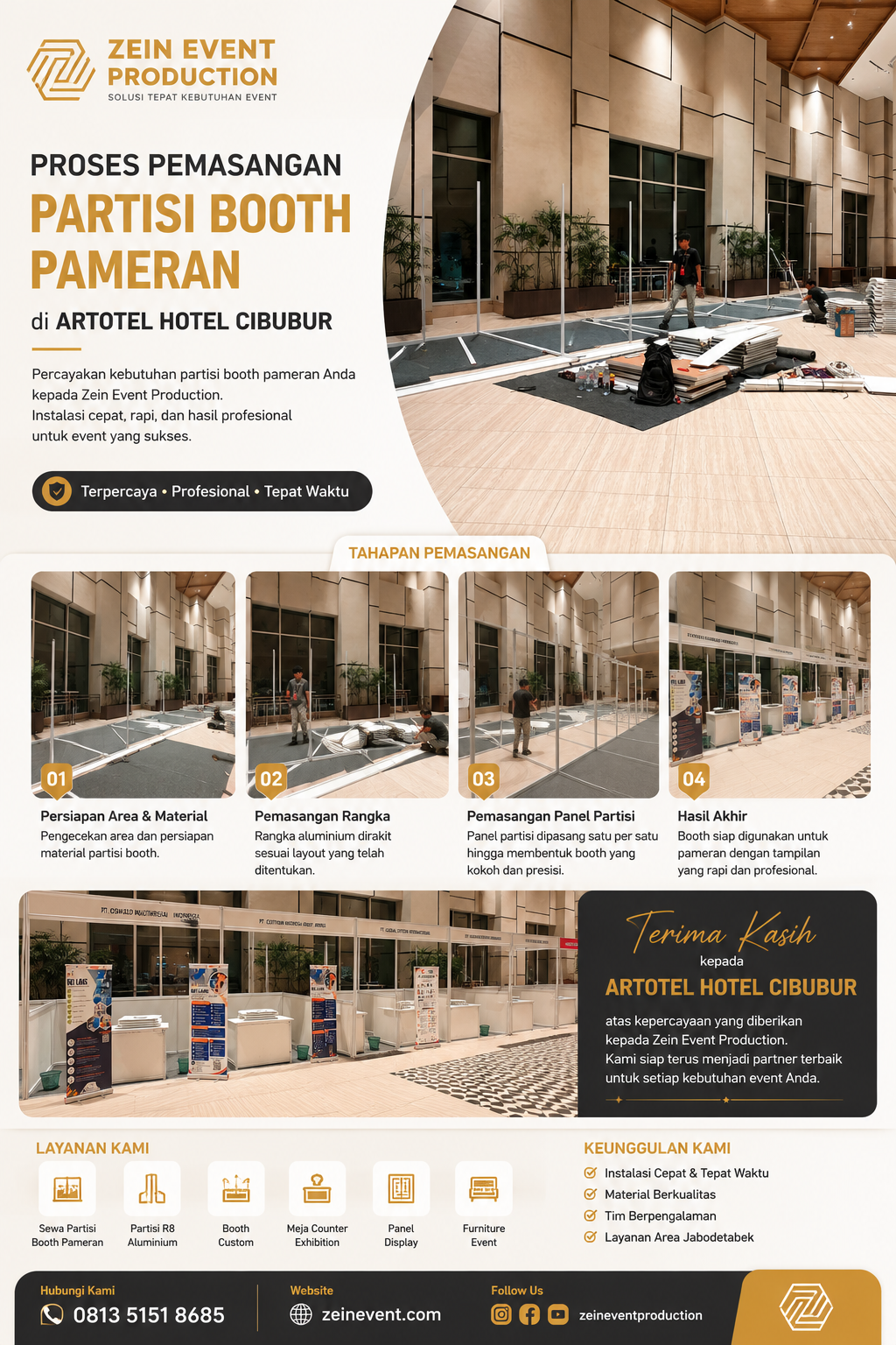 pemasangan partisi booth pameran di ARTOTEL Hotel Cibubur