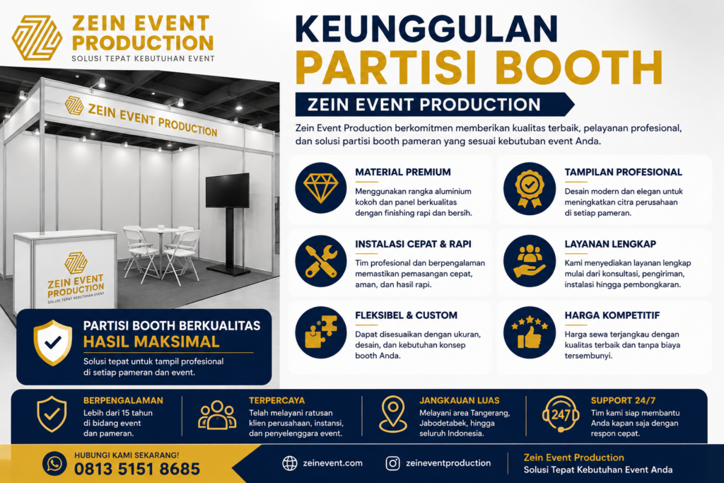 Sewa partisi booth pameran Tangerang oleh Zein Event Production.