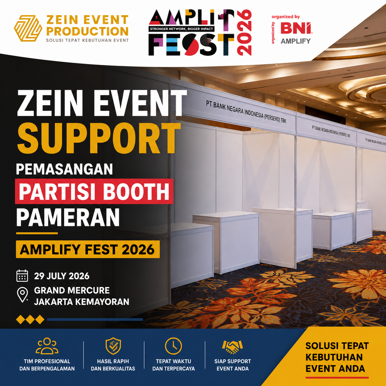 Zein Event: Sukses Mendukung Partisi Booth Pameran pada BNI Amplifest 2026